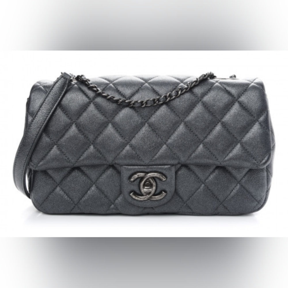Chanel Eyelet Flap Bag in Quilted Metallic Goatskin Medium Crossbody